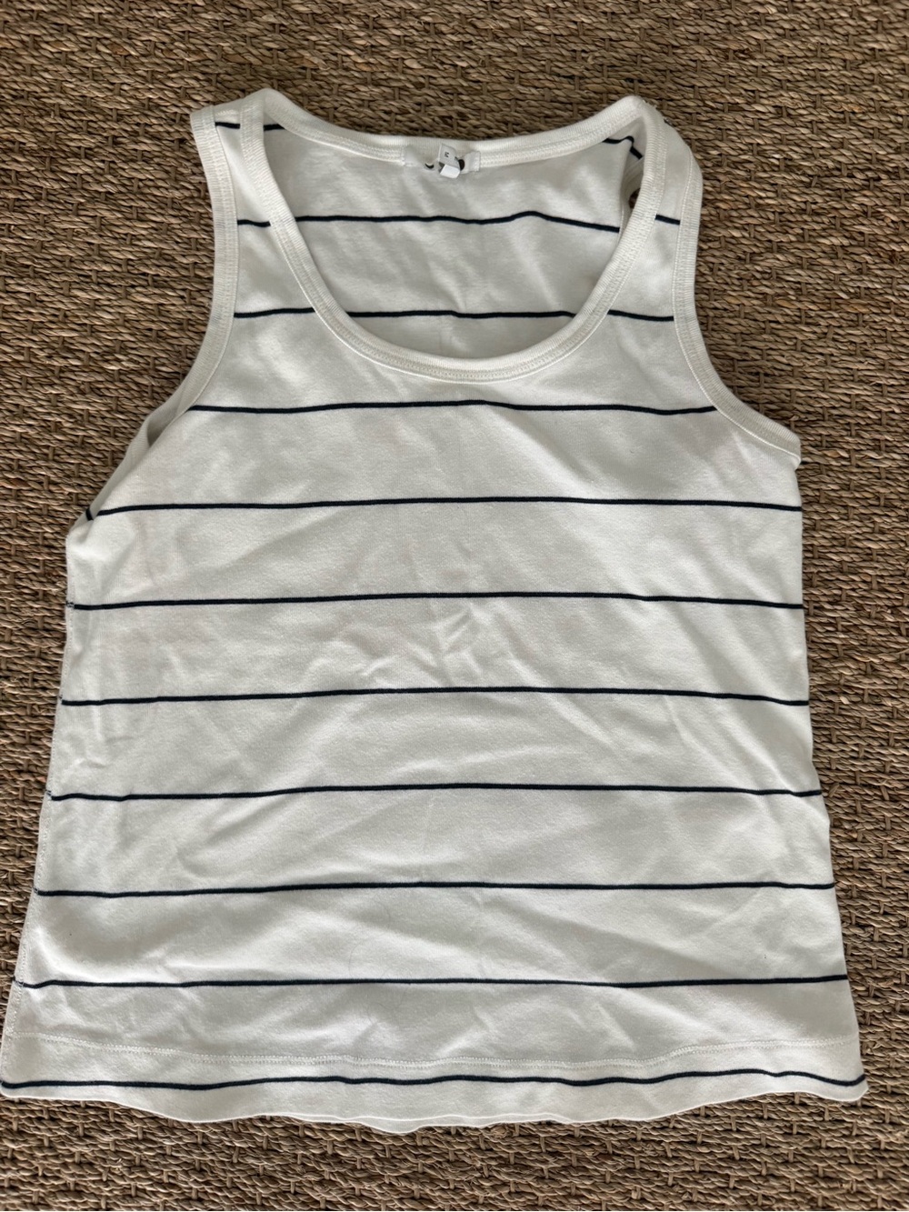 Three Dots 100% Cotton White & Navy Striped Tank Top